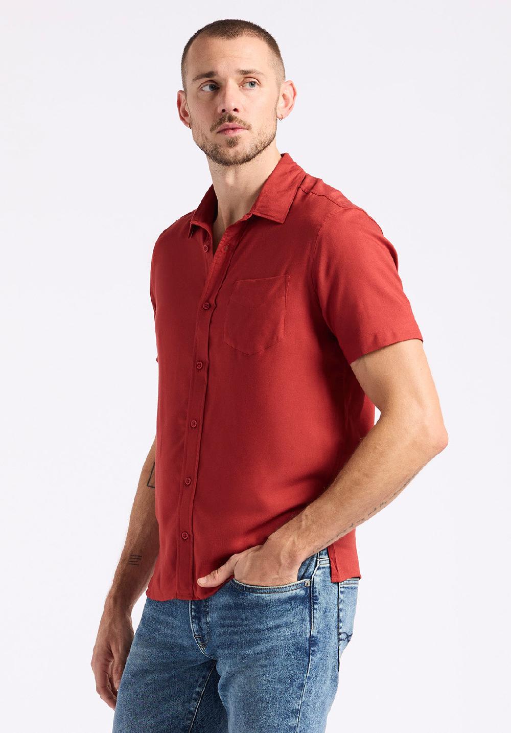 Buffalo David Bitton Chemise Ajustée à Manches Courtes Boutonnée Pour Homme Sirilo Rouge