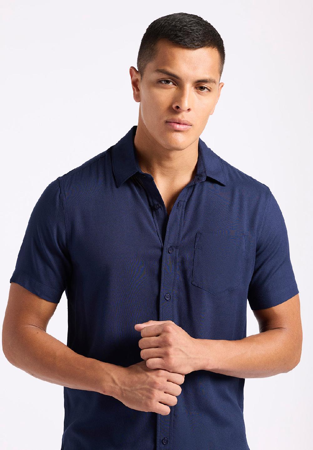Buffalo David Bitton Chemise Ajustée à Manches Courtes Boutonnée Pour Homme Sirilo Marine