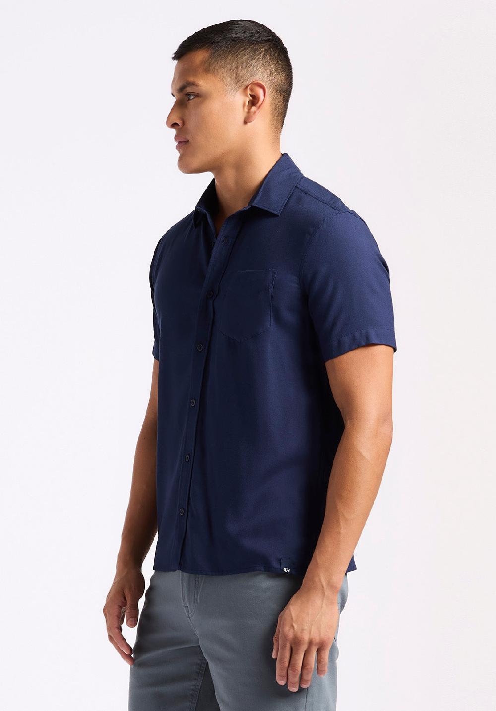 Buffalo David Bitton Chemise Ajustée à Manches Courtes Boutonnée Pour Homme Sirilo Marine