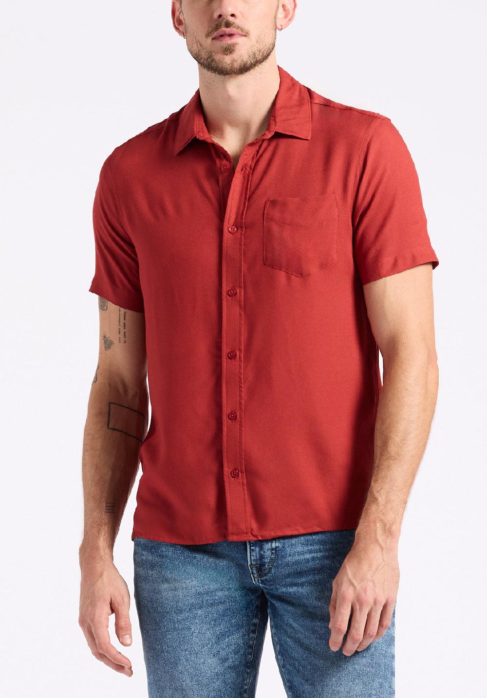 buffalo david bitton Chemise ajustée à manches courtes boutonnée pour homme Sirilo Rouge