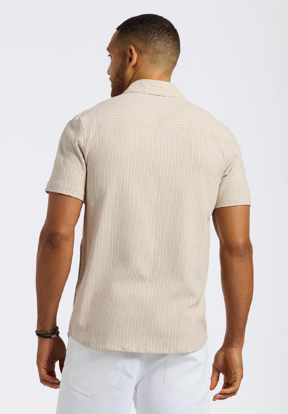 buffalo David Bitton Chemise Ajustée à Manches Courtes Rayée Pour Homme Sirilo Beige Tuffet