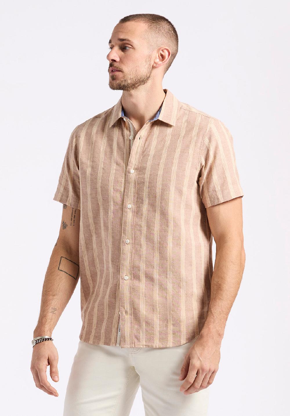 Buffalo David Bitton Chemise Ajustée à Manches Courtes Rayée Pour Homme Sagrino Beige