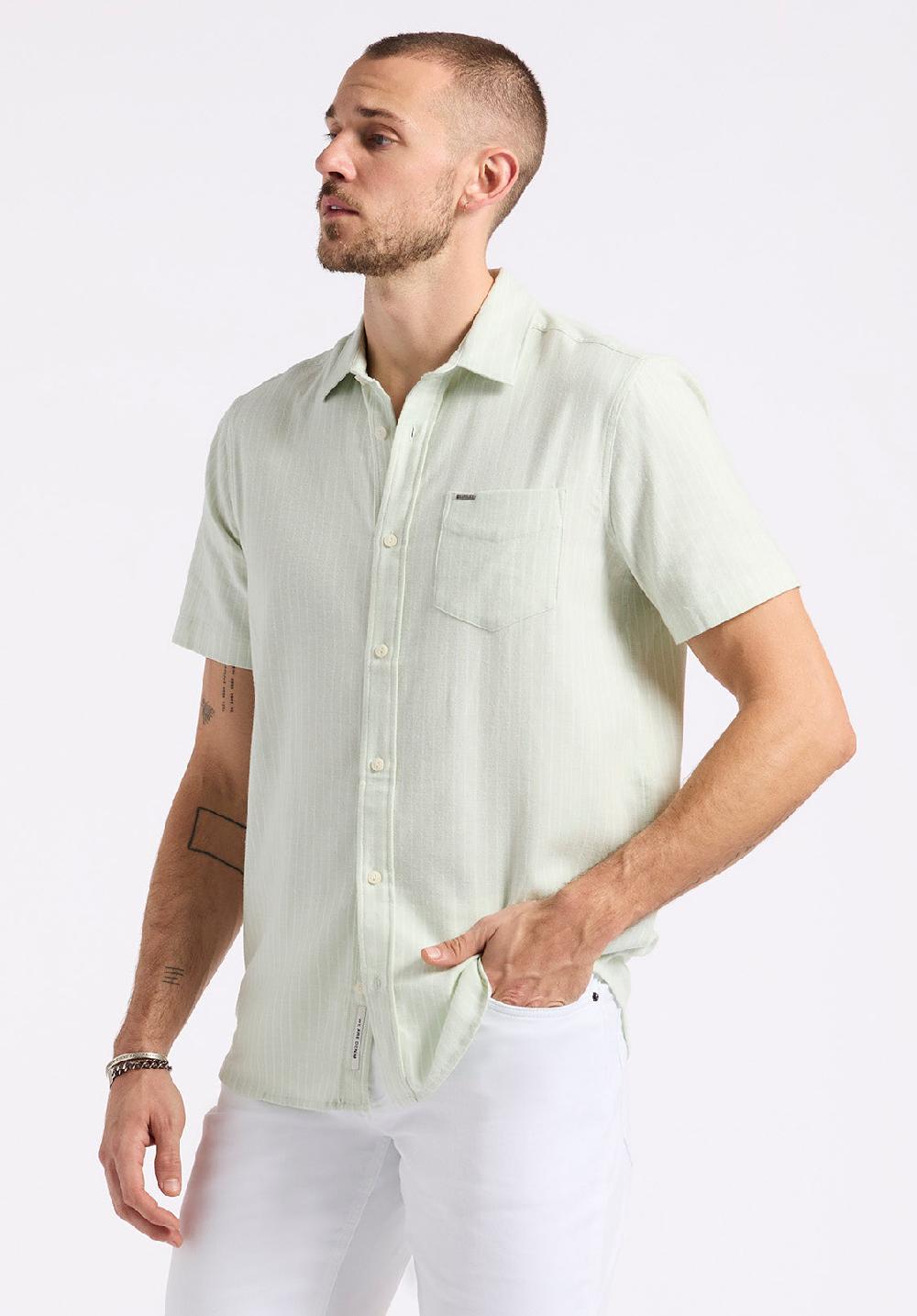 Buffalo David Bitton Chemise Ajustée à Manches Courtes Rayée Pour Homme Sirilo Aqua