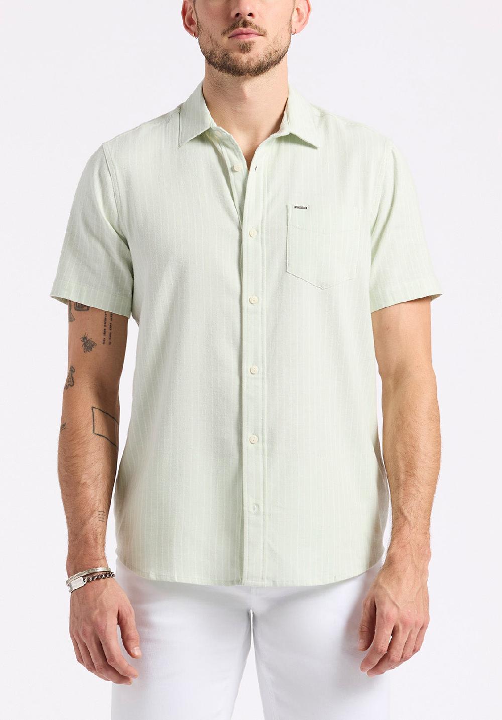 buffalo david bitton Chemise ajustée à manches courtes rayée pour homme Sirilo Aqua