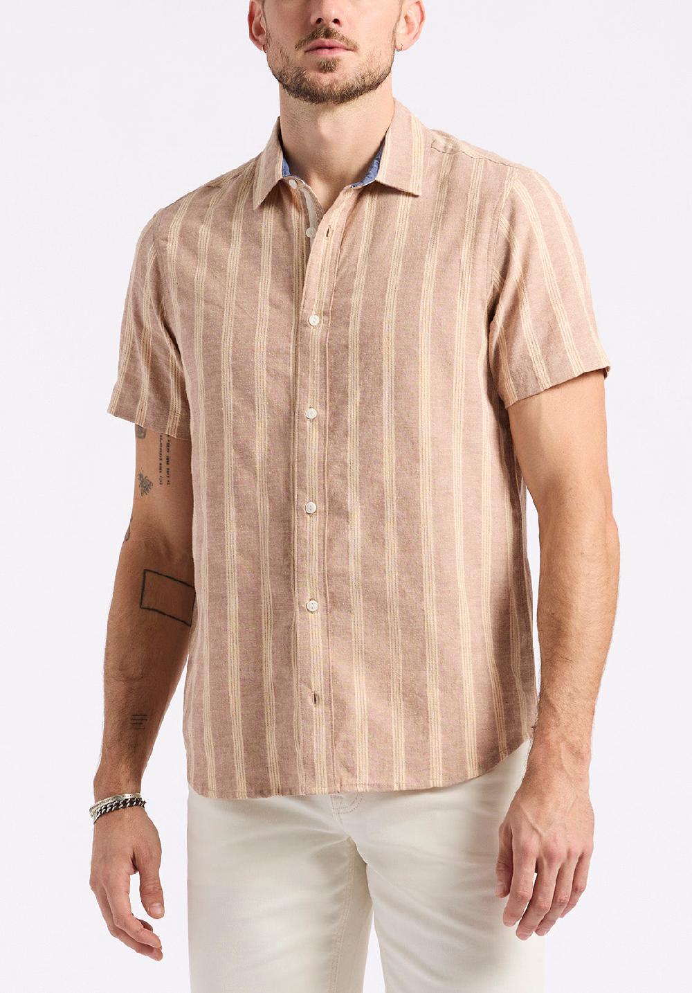 buffalo david bitton Chemise ajustée à manches courtes rayée pour homme Sagrino Beige