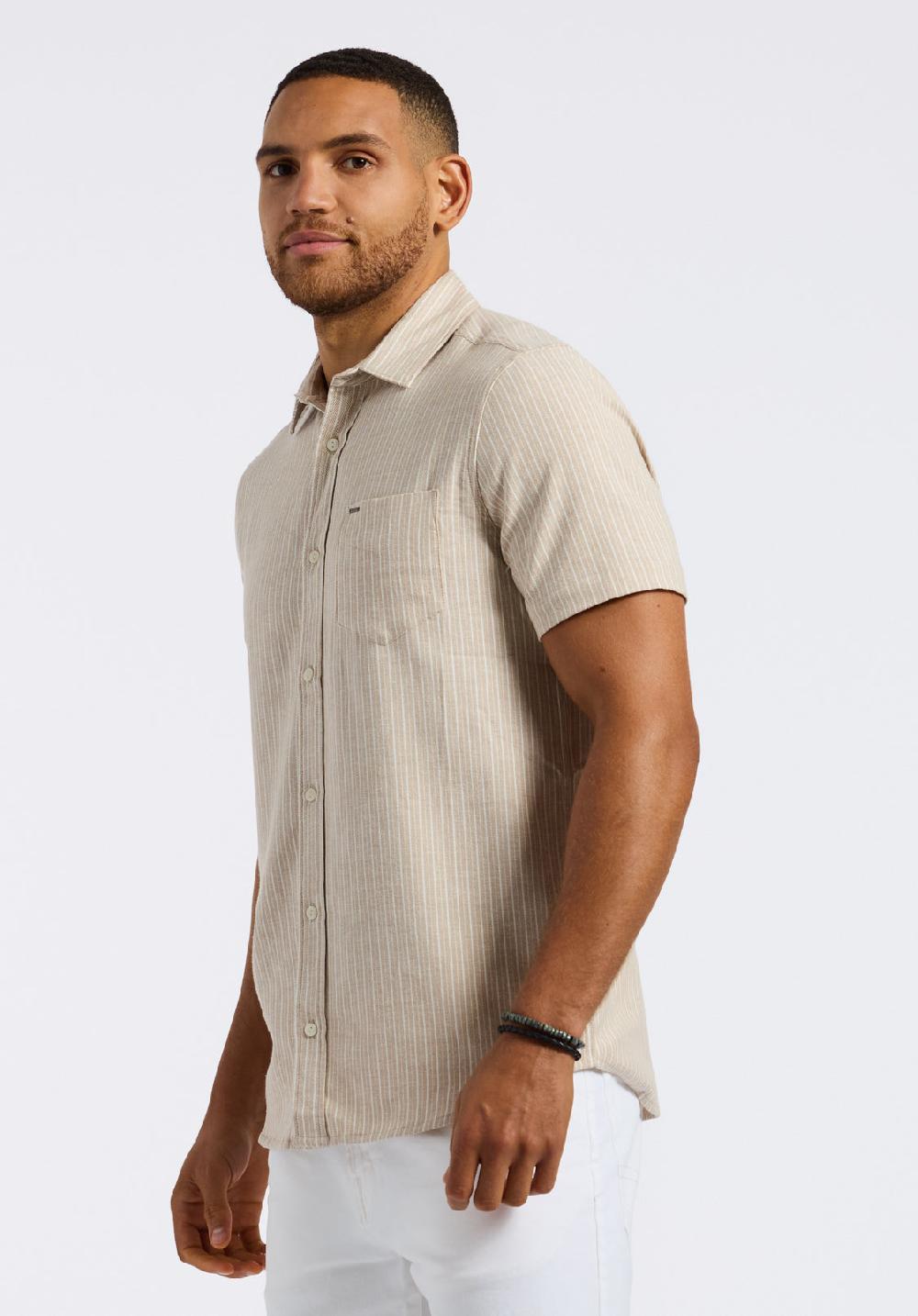 Buffalo David Bitton Chemise Ajustée à Manches Courtes Rayée Pour Homme Sirilo Beige Tuffet