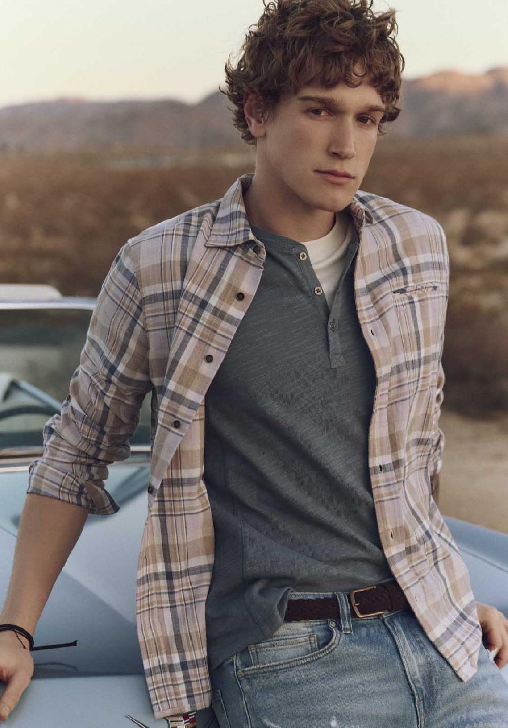 Buffalo David Bitton Chemise Ajustée à Manches Longues à Carreaux Pour Homme Simbio Beige & Bleu