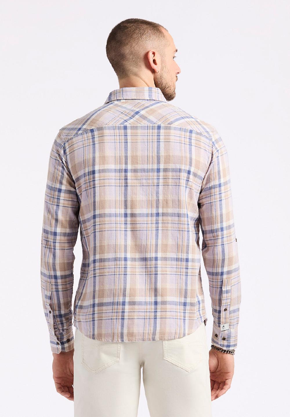 Buffalo David Bitton Chemise Ajustée à Manches Longues à Carreaux Pour Homme Simbio Beige & Bleu