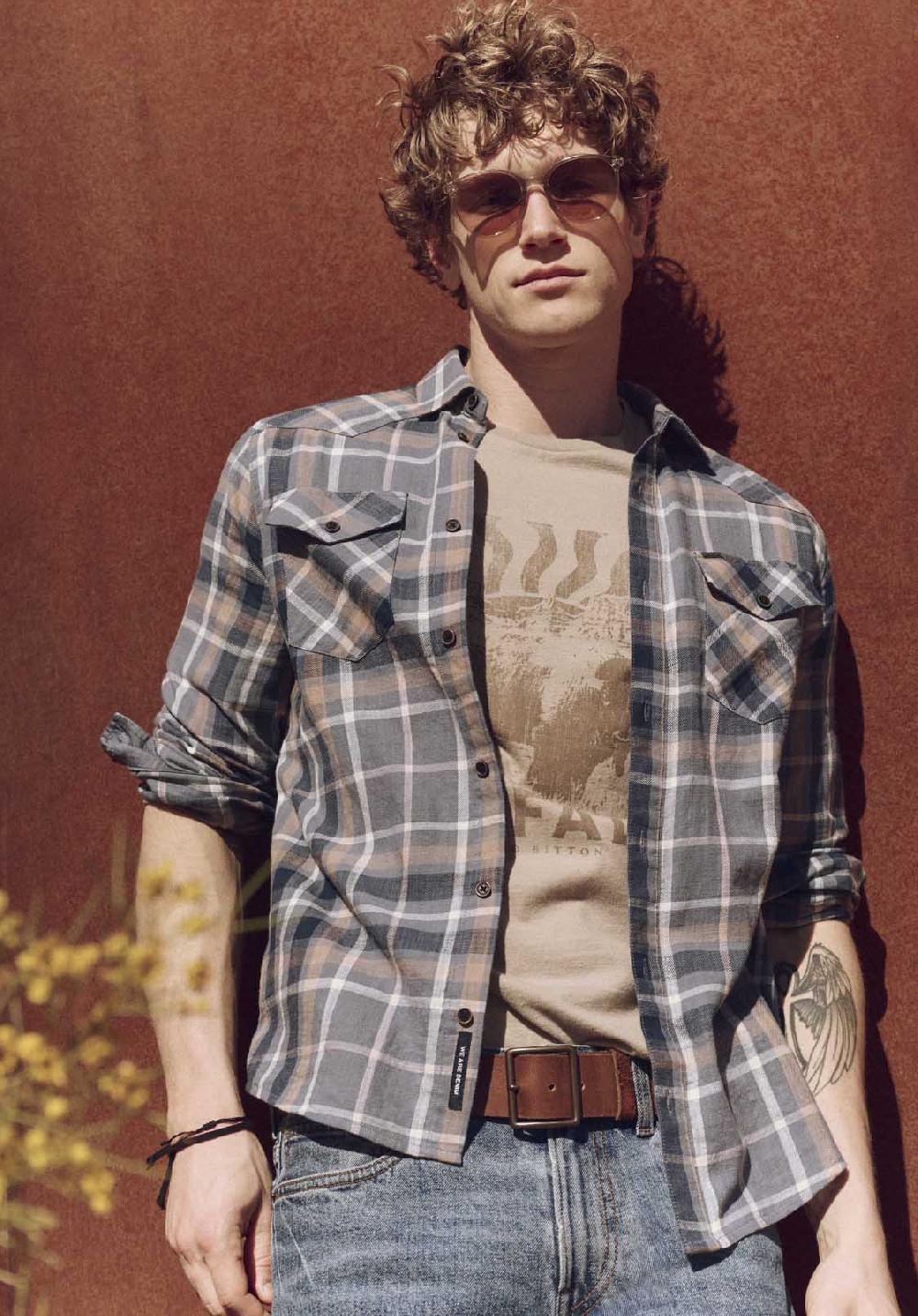 Buffalo David Bitton Chemise Ajustée à Manches Longues à Carreaux Pour Homme Sierra Bleu