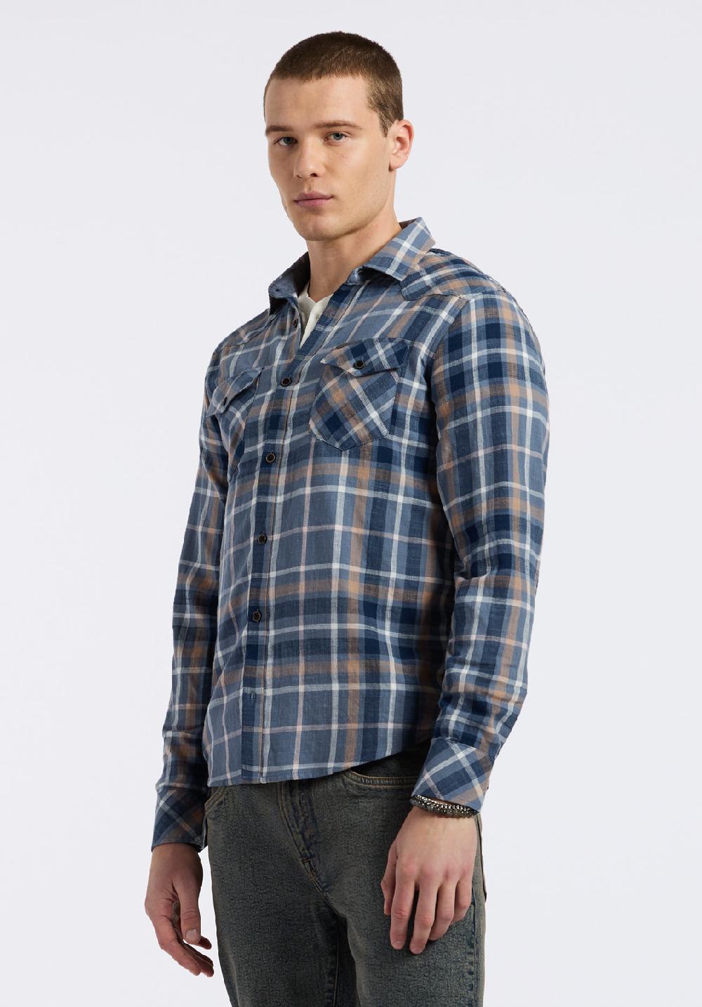 Buffalo David Bitton Chemise Ajustée à Manches Longues à Carreaux Pour Homme Sierra Bleu
