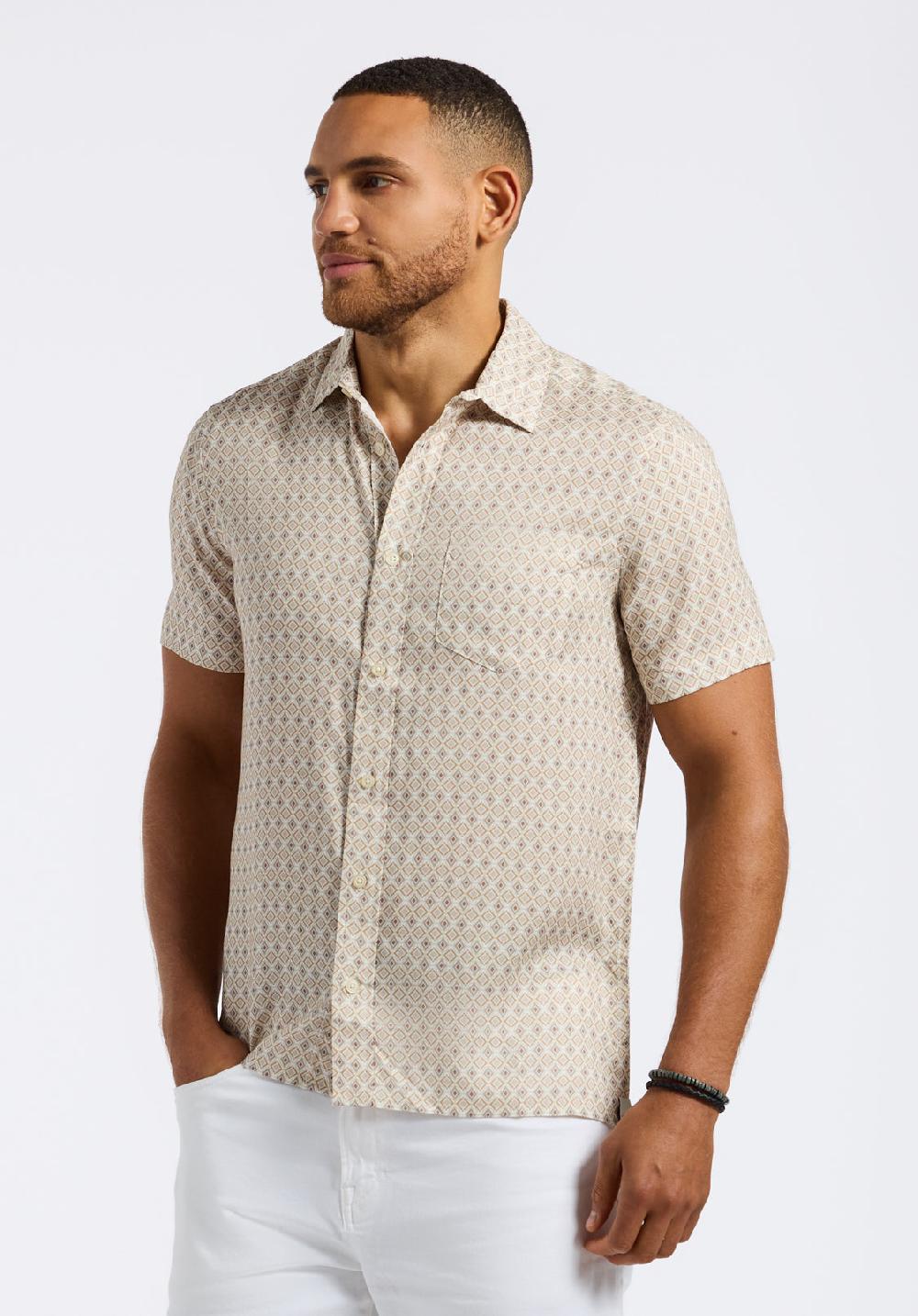 Buffalo David Bitton Chemise Ajustée Boutonnée à Manches Courtes Avec Imprimé Géométrique Pour Homme Sirilo Blanc