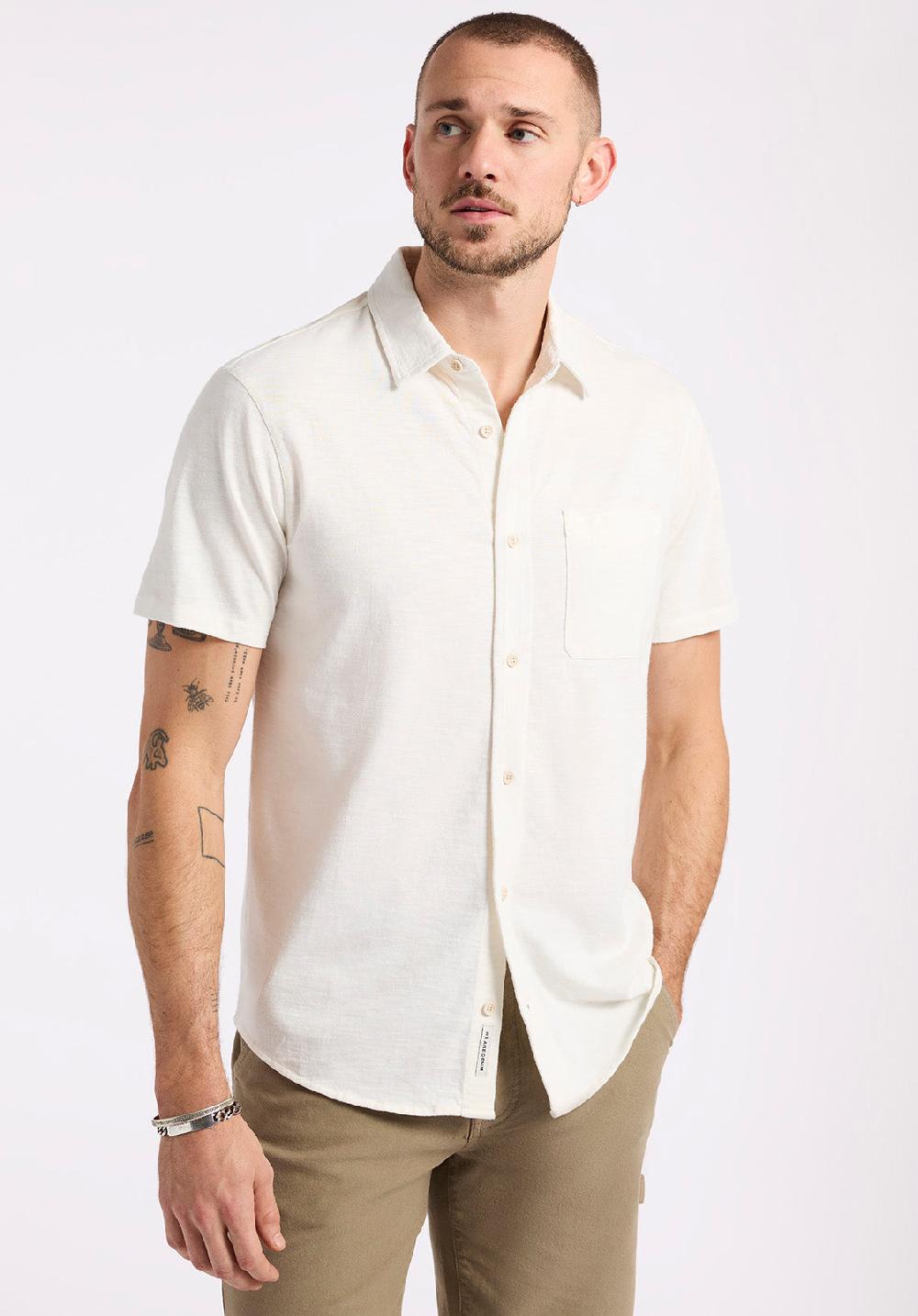 Buffalo David Bitton Chemise Ajustée Boutonnée En Jersey Flammé à Manches Courtes Pour Homme Savoya Blanc