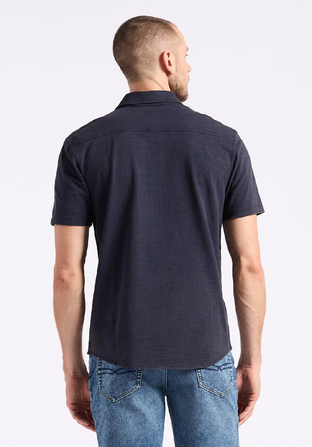 Buffalo David Bitton Chemise Ajustée Boutonnée En Jersey Flammé à Manches Courtes Pour Homme Savoya Marine