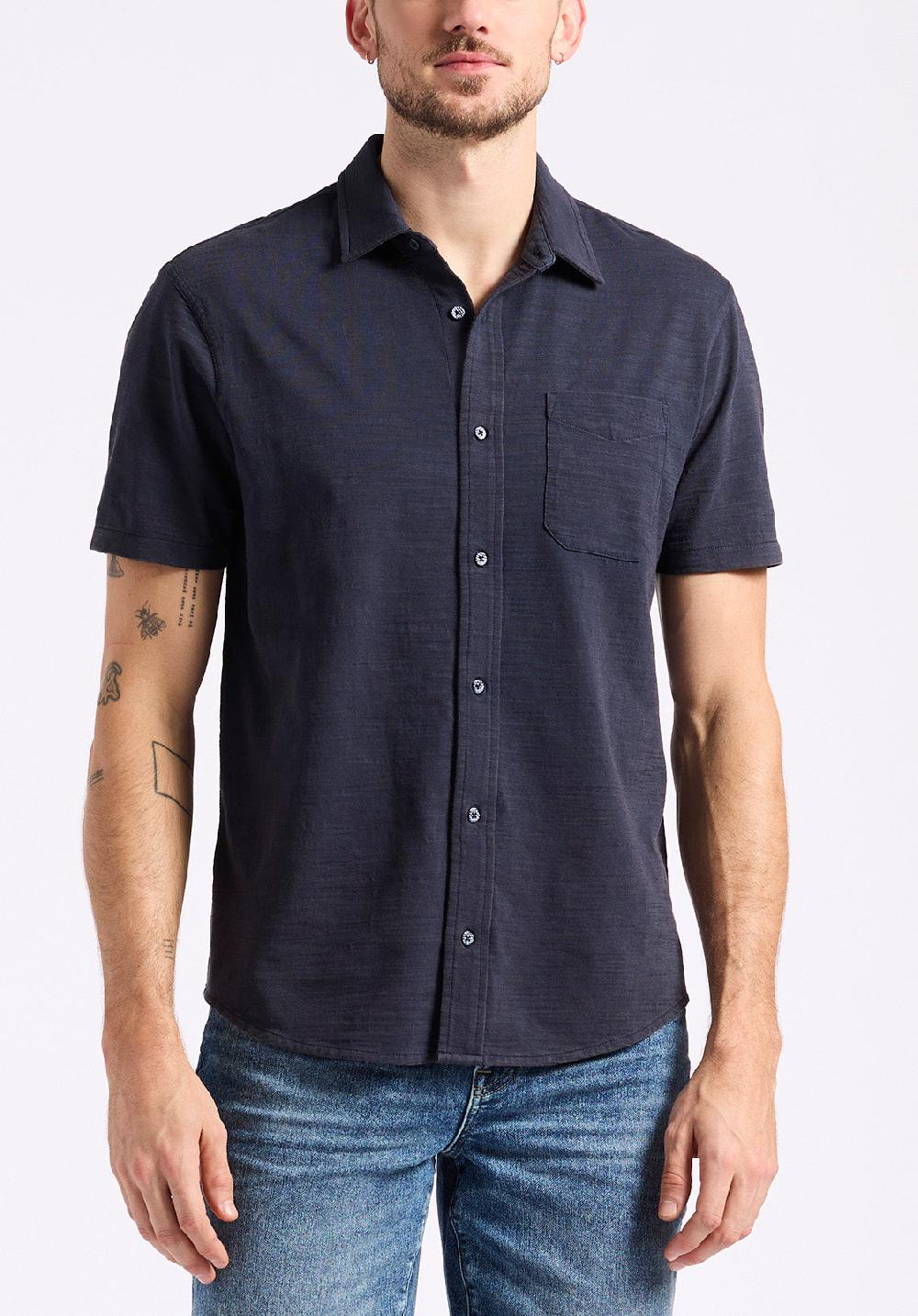 buffalo david bitton Chemise ajustée boutonnée en jersey flammé à manches courtes pour homme Savoya marine