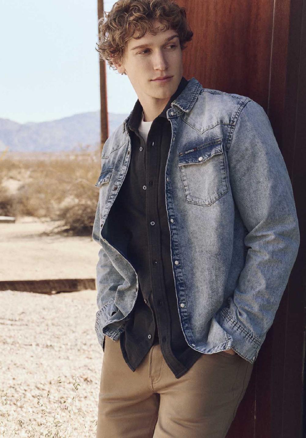 Buffalo David Bitton Chemise Ajustée Boutonnée En Jersey Flammé à Manches Courtes Pour Homme Savoya Marine