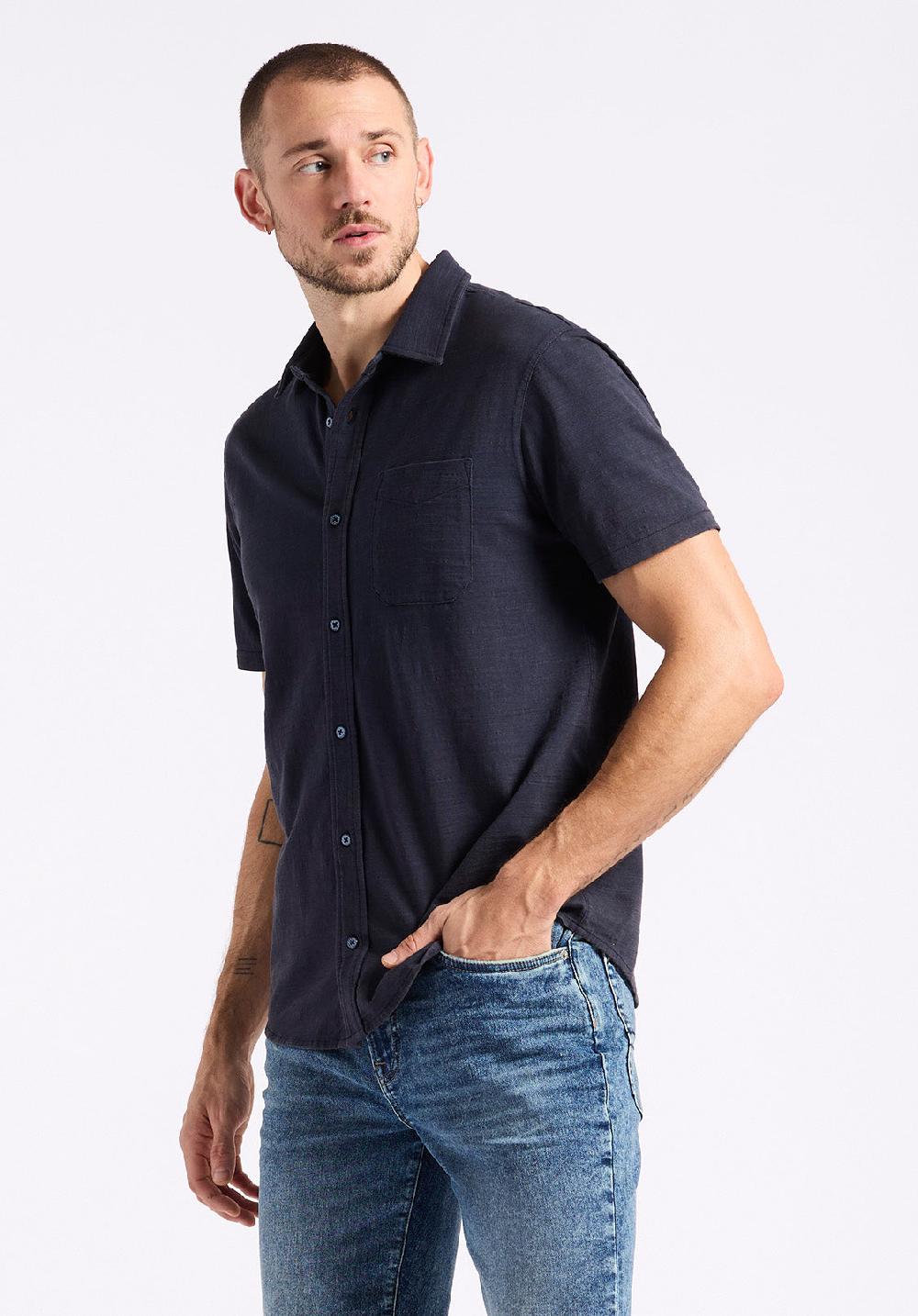 Buffalo David Bitton Chemise Ajustée Boutonnée En Jersey Flammé à Manches Courtes Pour Homme Savoya Marine