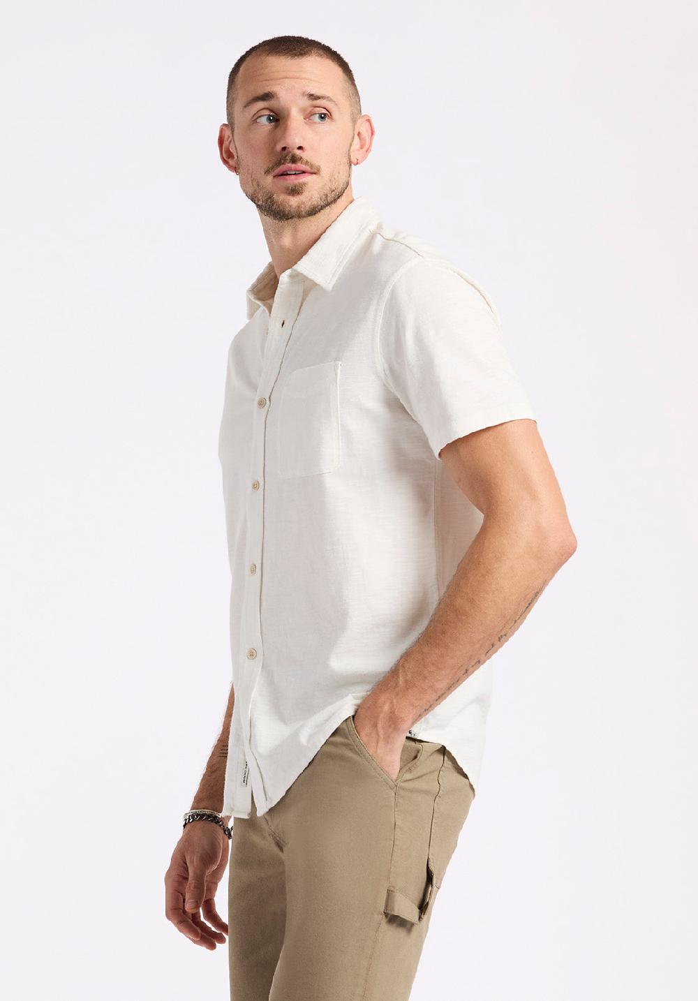 Buffalo David Bitton Chemise Ajustée Boutonnée En Jersey Flammé à Manches Courtes Pour Homme Savoya Blanc