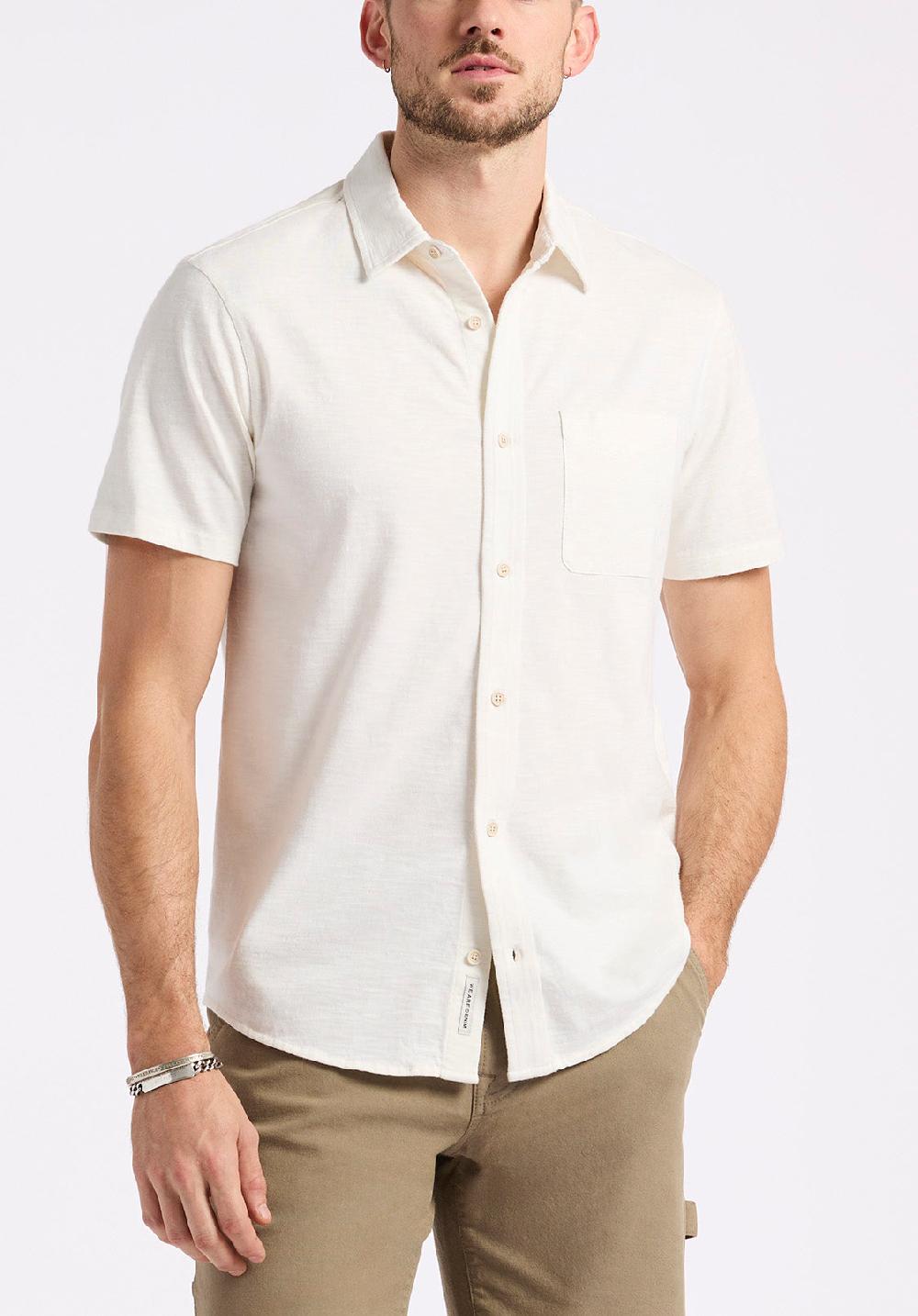 buffalo david bitton Chemise ajustée boutonnée en jersey flammé à manches courtes pour homme Savoya Blanc