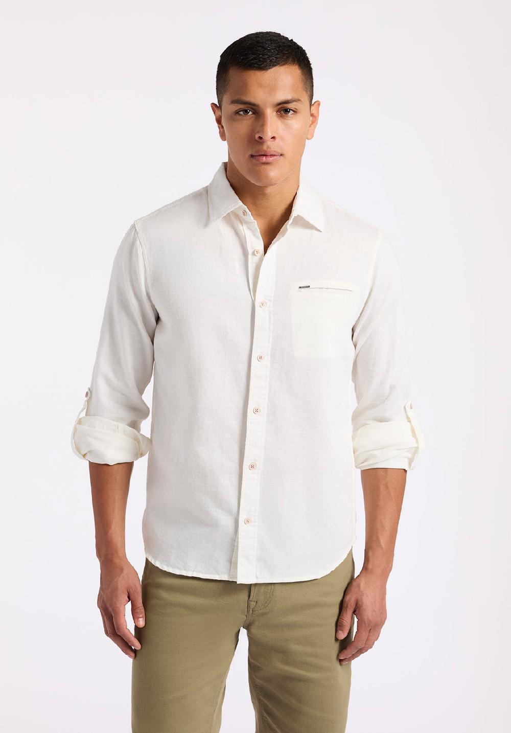 Buffalo David Bitton Chemise Ajustée En Lin Et Coton à Manches Longues Pour Homme Simbio Blanc
