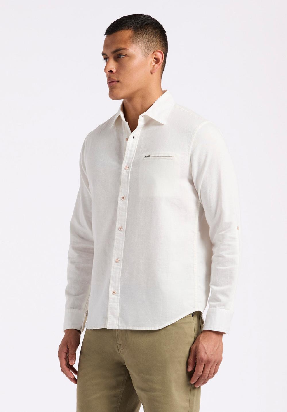 Buffalo David Bitton Chemise Ajustée En Lin Et Coton à Manches Longues Pour Homme Simbio Blanc