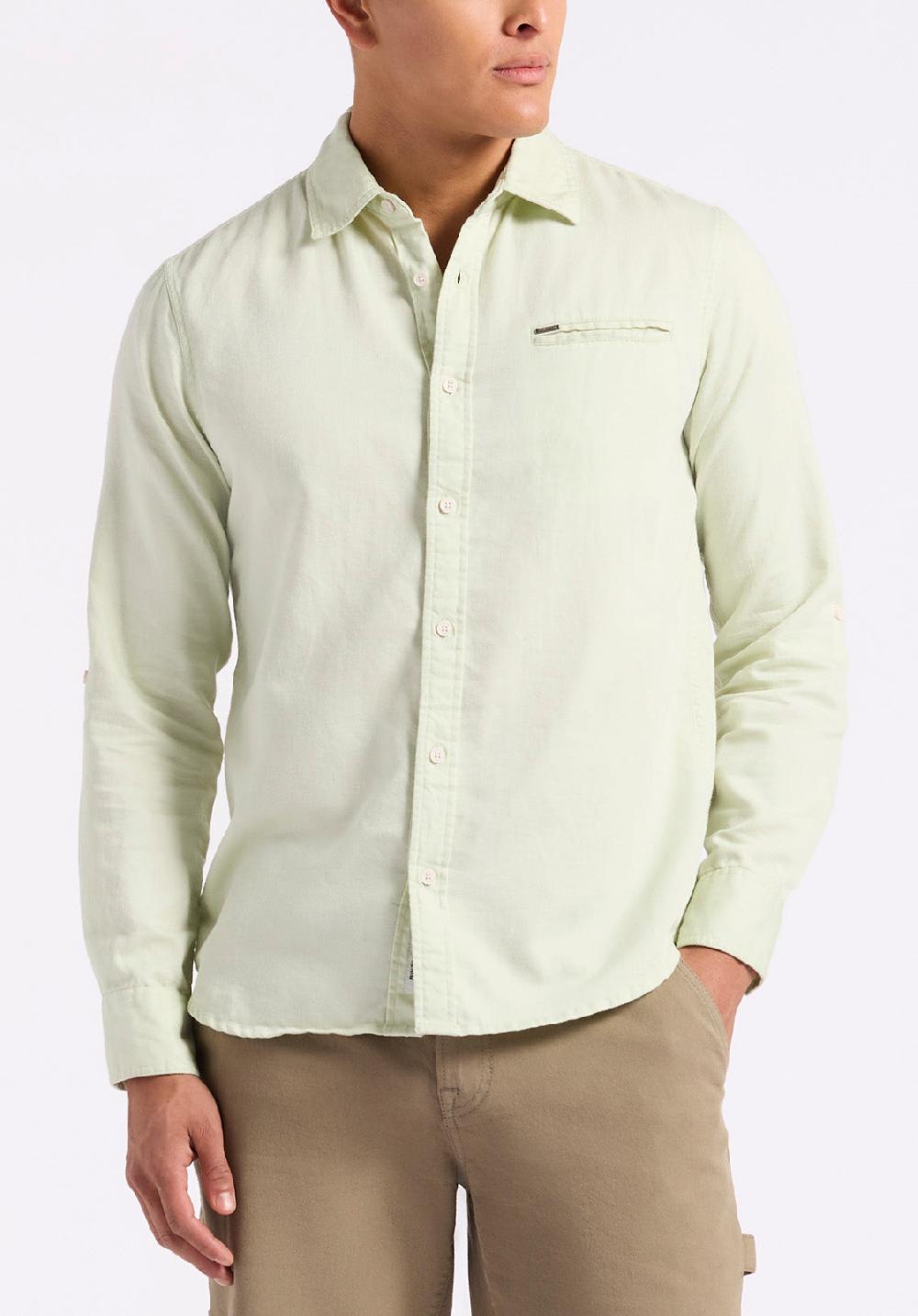 buffalo david bitton Chemise ajustée en lin et coton à manches longues pour homme Simbio Aqua