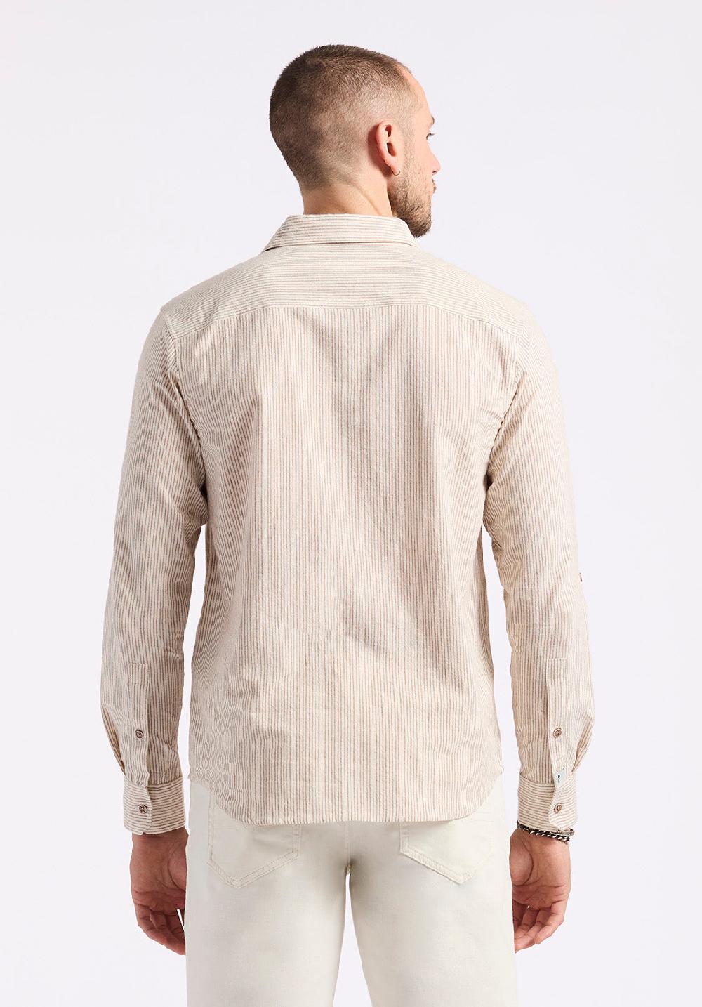Buffalo David Bitton Chemise Ajustée En Lin Et Coton à Manches Longues Rayée Pour Homme Simbio Beige