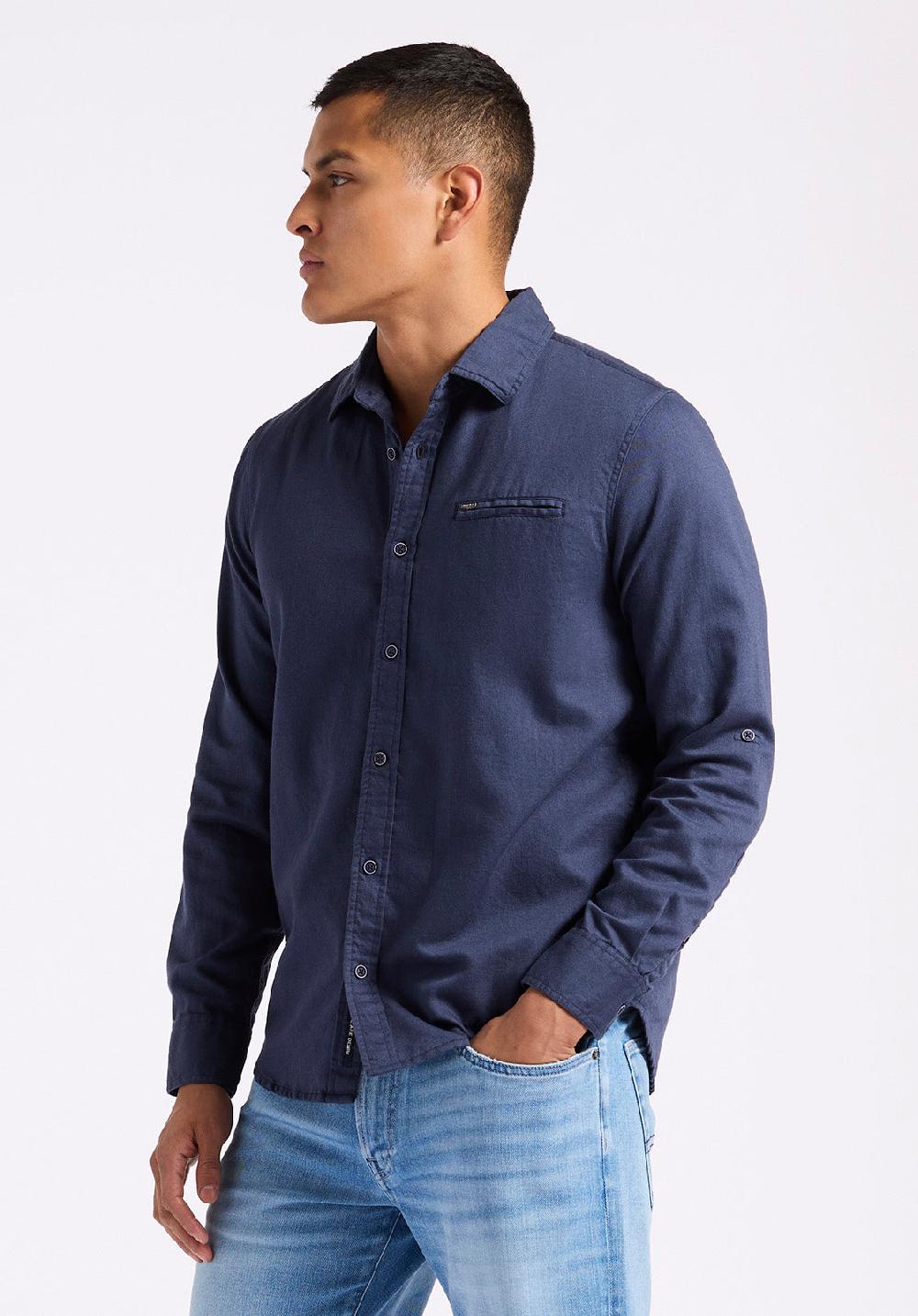 Buffalo David Bitton Chemise Ajustée En Lin Et Coton à Manches Longues Pour Homme Simbio Marine