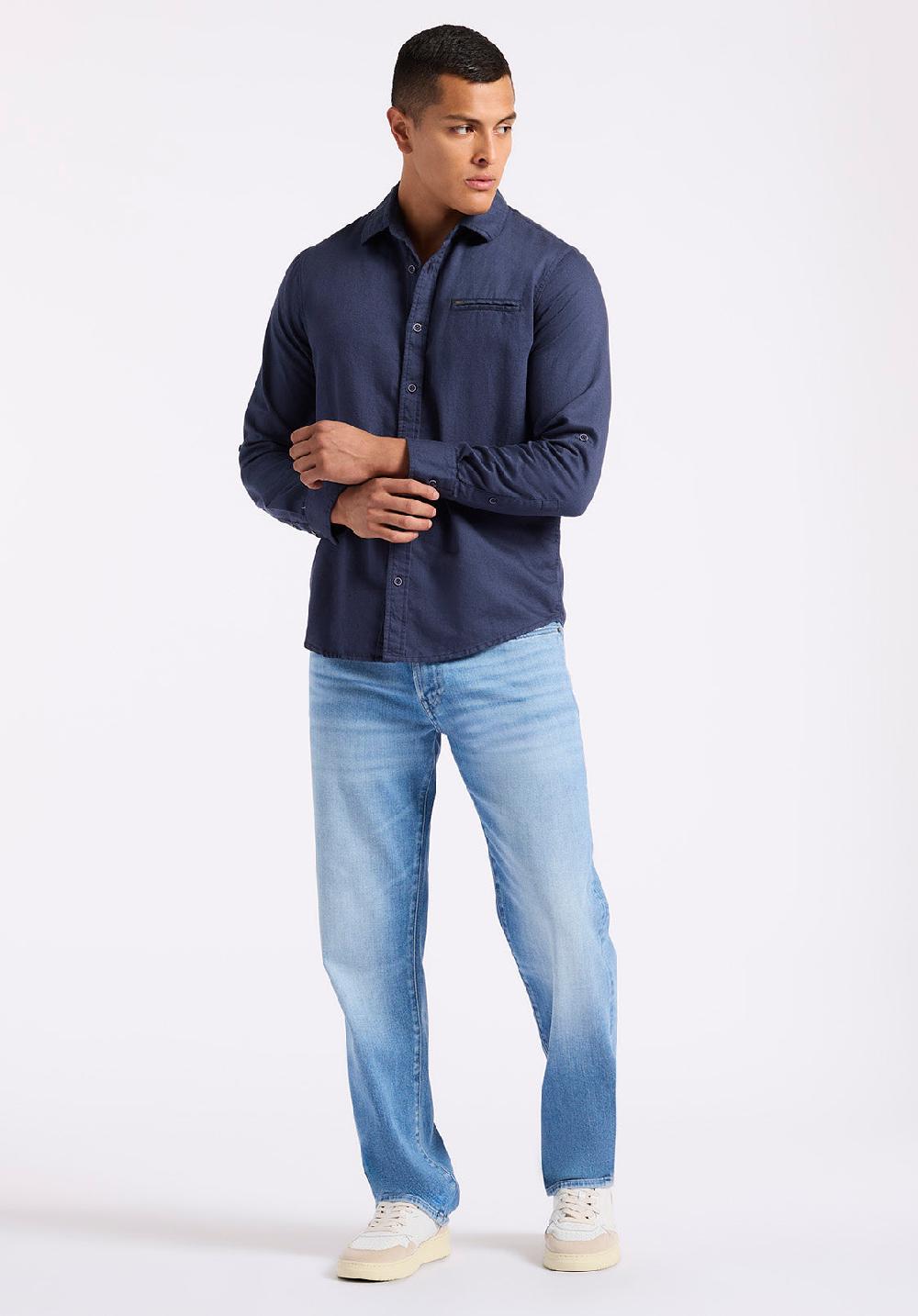 Buffalo David Bitton Chemise Ajustée En Lin Et Coton à Manches Longues Pour Homme Simbio Marine