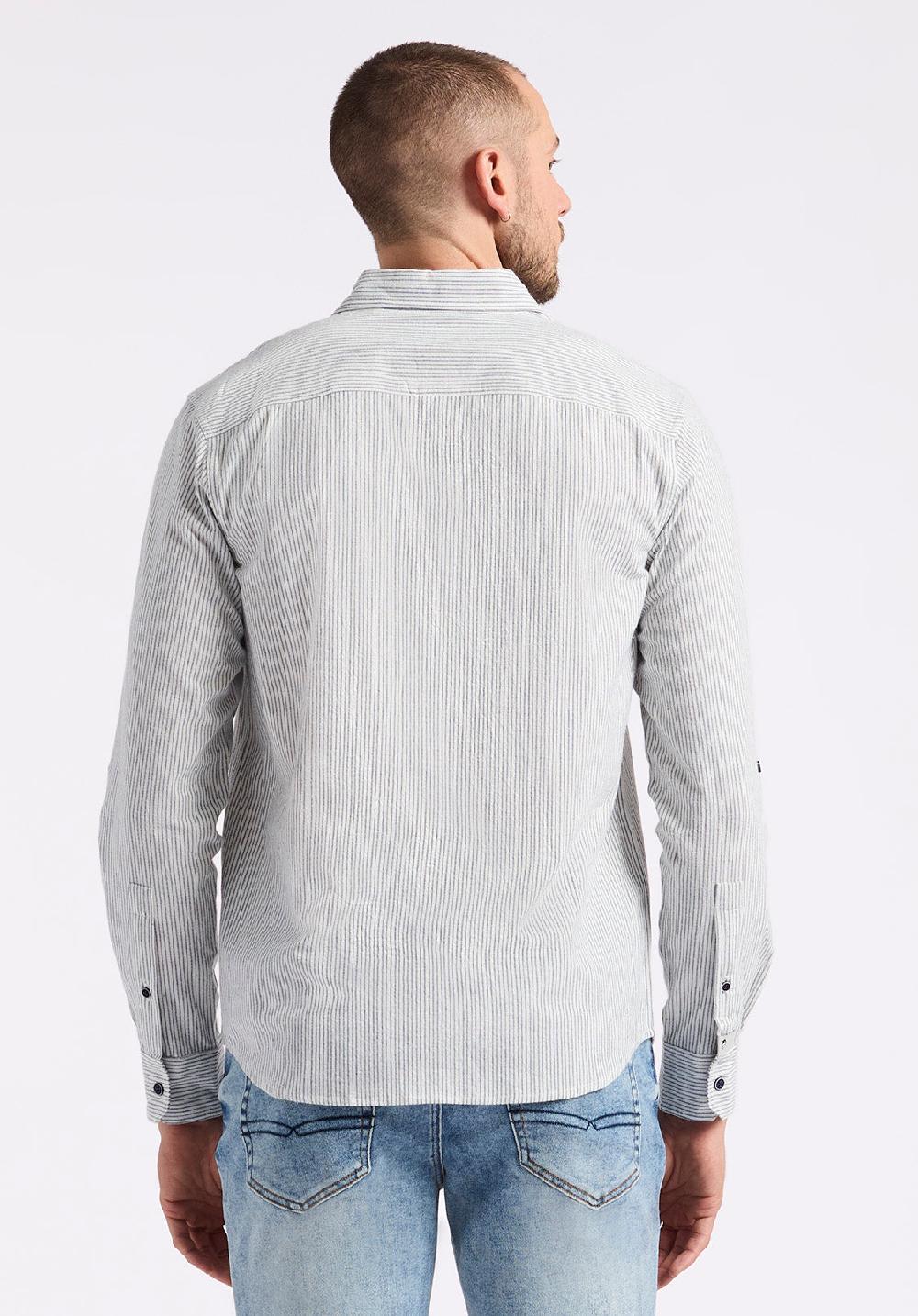 Buffalo David Bitton Chemise Ajustée En Lin Et Coton à Manches Longues Rayée Pour Homme Simbio Bleu