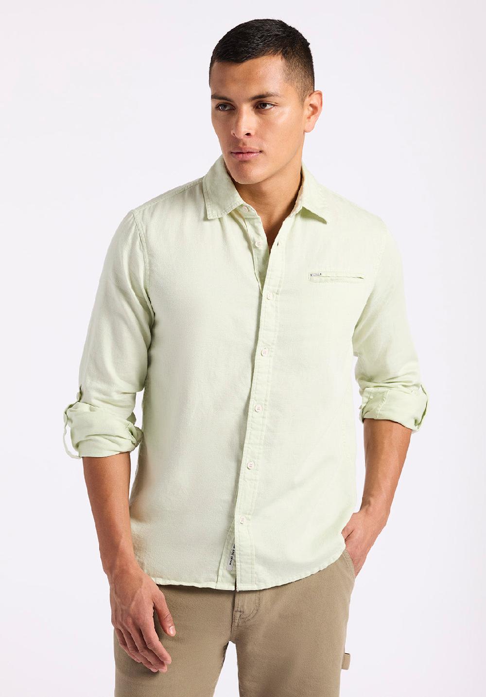 Buffalo David Bitton Chemise Ajustée En Lin Et Coton à Manches Longues Pour Homme Simbio Aqua