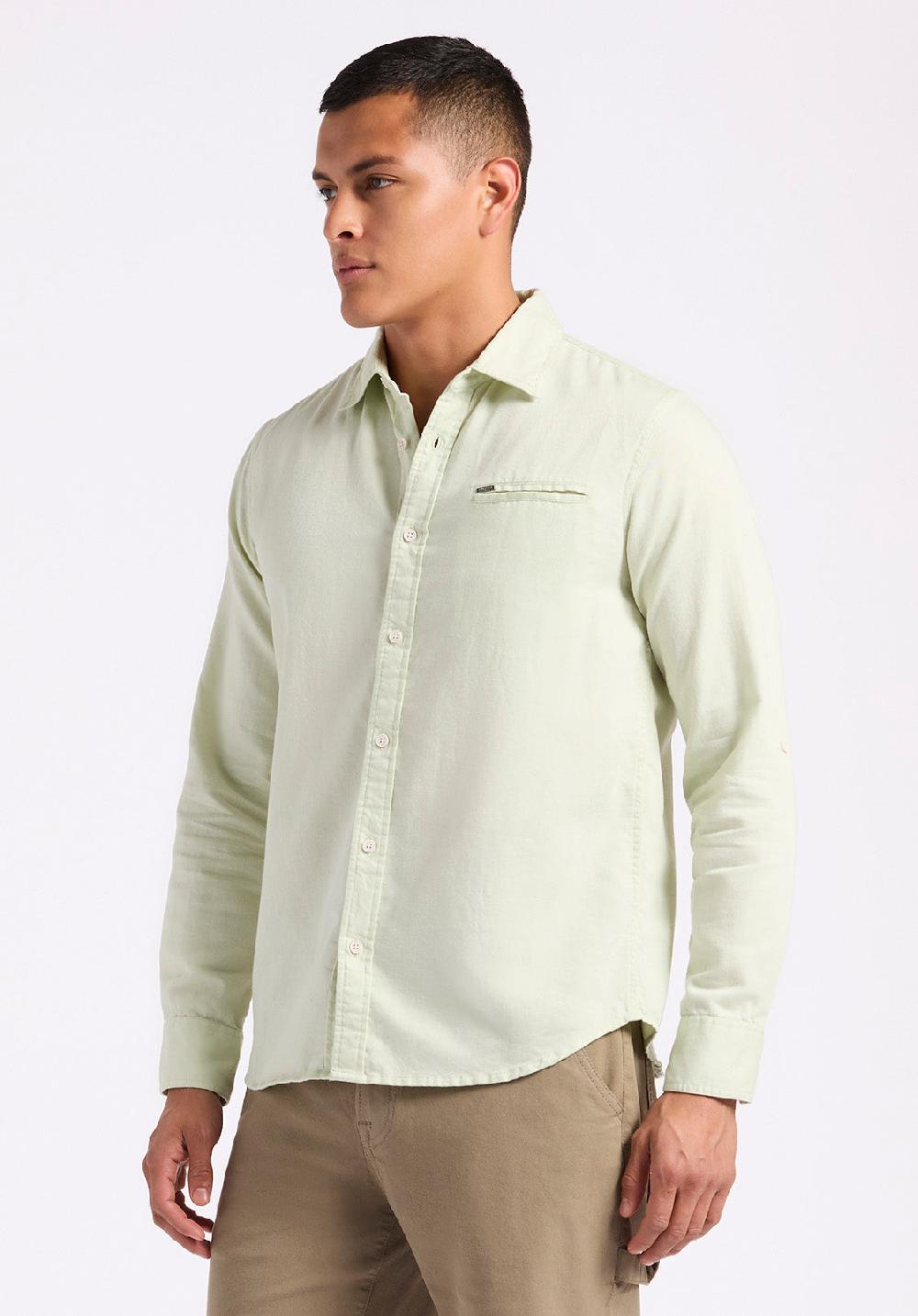 Buffalo David Bitton Chemise Ajustée En Lin Et Coton à Manches Longues Pour Homme Simbio Aqua