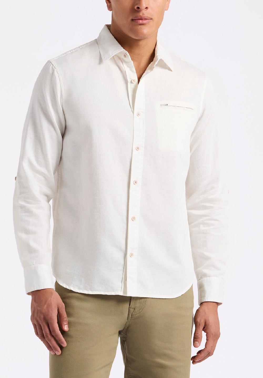 buffalo david bitton Chemise ajustée en lin et coton à manches longues pour homme Simbio Blanc
