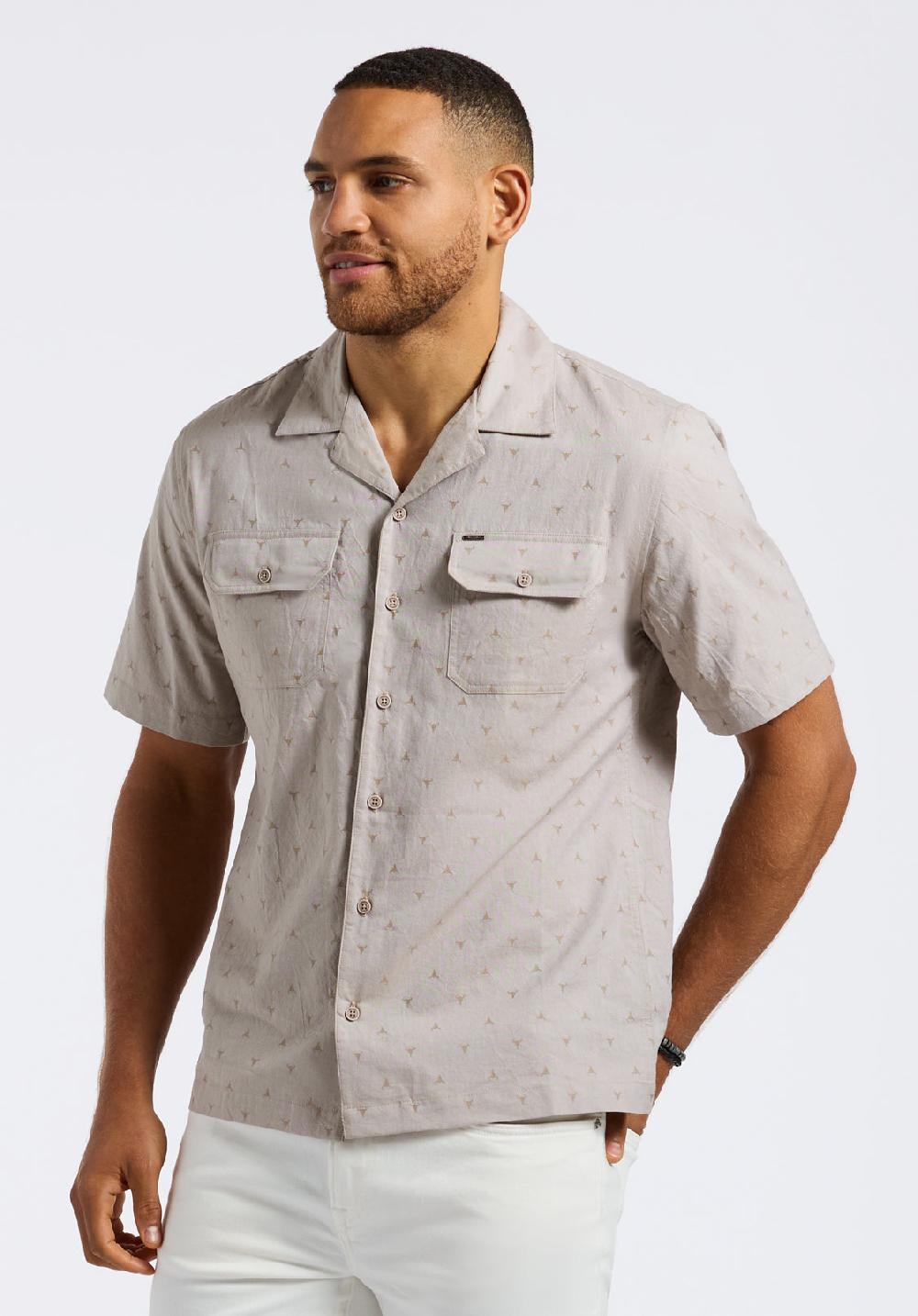 Buffalo David Bitton Chemise Boutonnée à Manches Courtes Avec Poches Poitrine Et Motifs Pour Homme Salaman Beige Tuffet