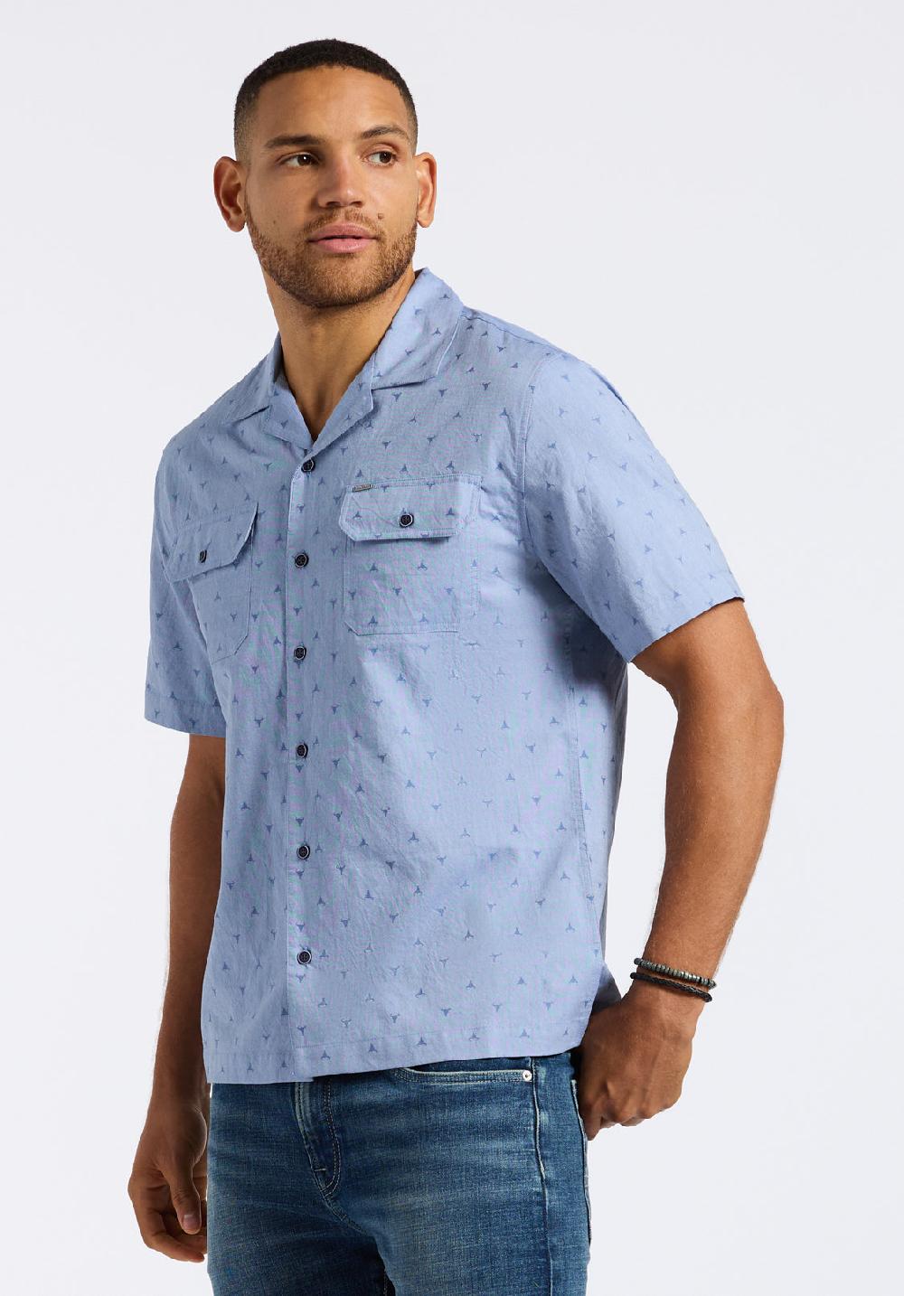 Buffalo David Bitton Chemise Boutonnée à Manches Courtes Avec Poches Poitrine Et Motifs Pour Homme Salaman Bleu