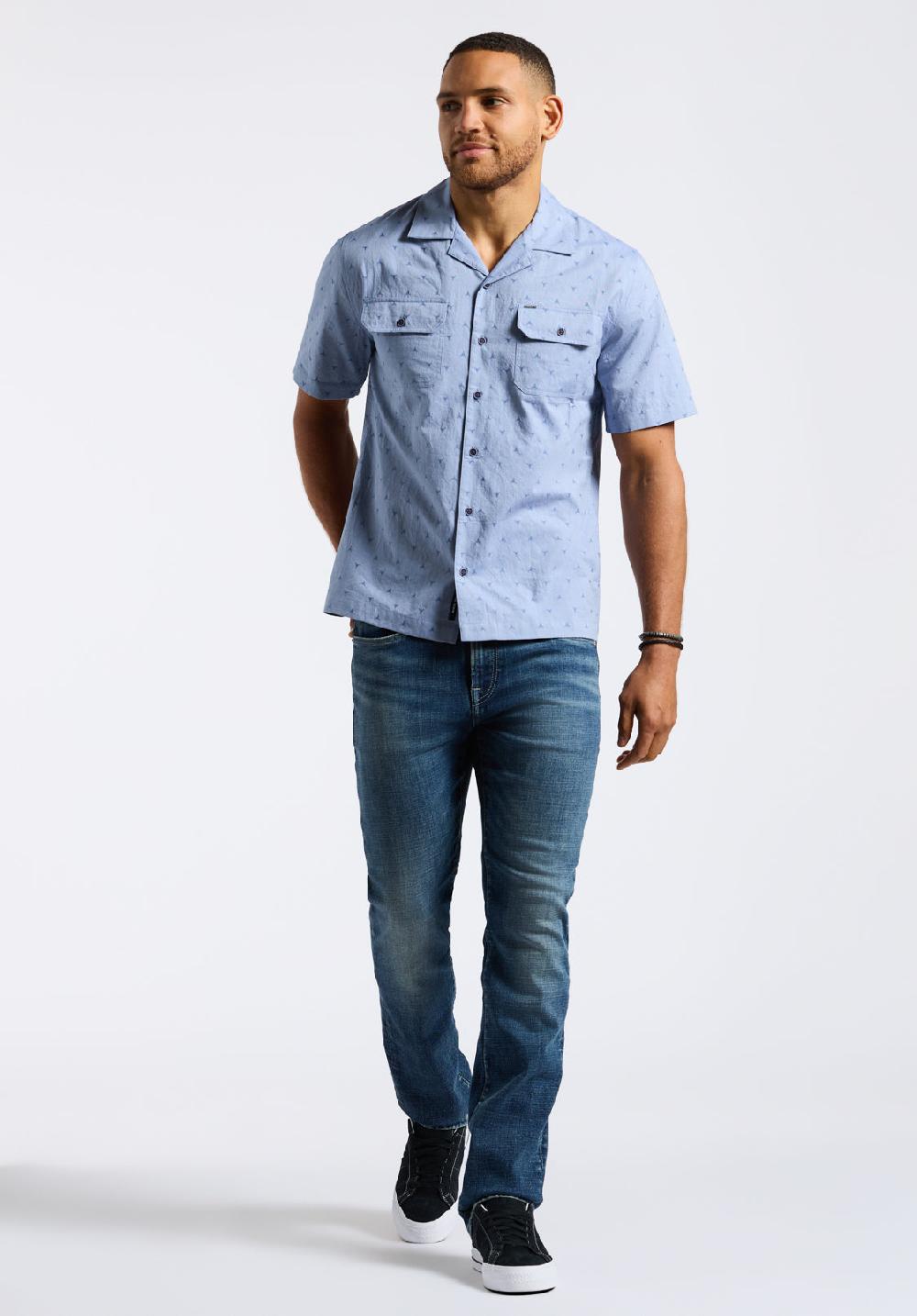 Buffalo David Bitton Chemise Boutonnée à Manches Courtes Avec Poches Poitrine Et Motifs Pour Homme Salaman Bleu