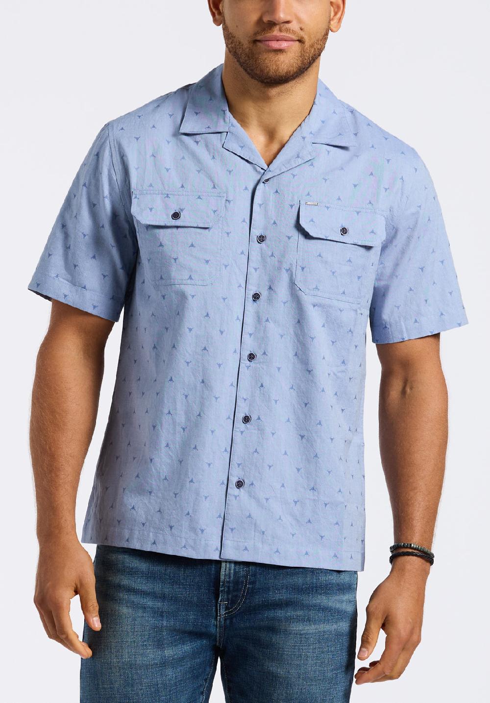 buffalo david bitton Chemise boutonnée à manches courtes avec poches poitrine et motifs pour homme Salaman Bleu