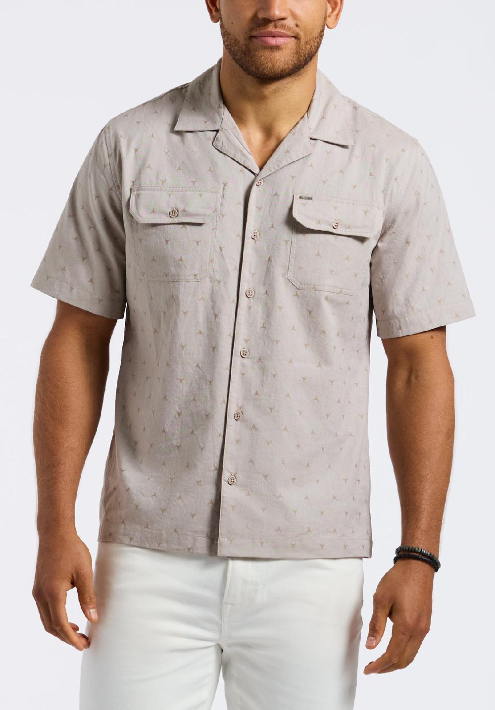 buffalo david bitton Chemise boutonnée à manches courtes avec poches poitrine et motifs pour homme Salaman Beige tuffet