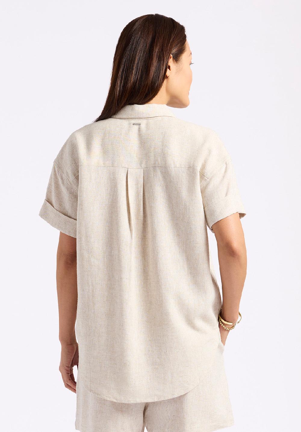 Buffalo David Bitton Chemise Boutonnée à Manches Courtes En Lin Solana Pour Femme Beige
