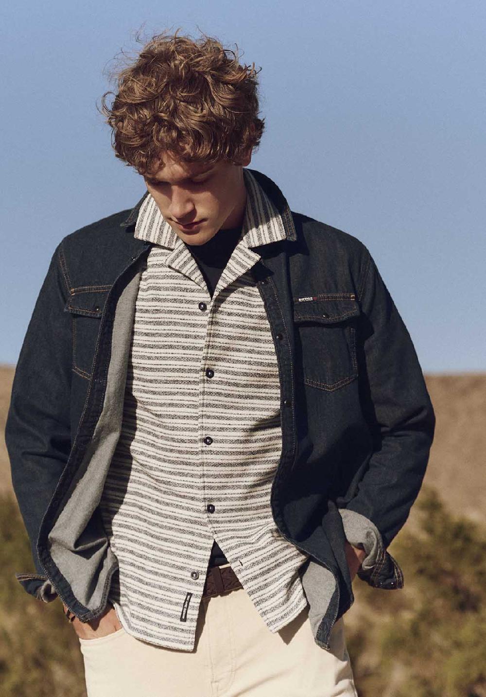 Buffalo David Bitton Chemise Boutonnée Rayée En Jersey Coupe Décontractée à Manches Courtes Pour Homme Koddy Bleu Minuit