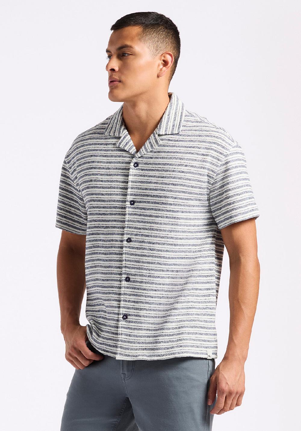 Buffalo David Bitton Chemise Boutonnée Rayée En Jersey Coupe Décontractée à Manches Courtes Pour Homme Koddy Bleu Minuit