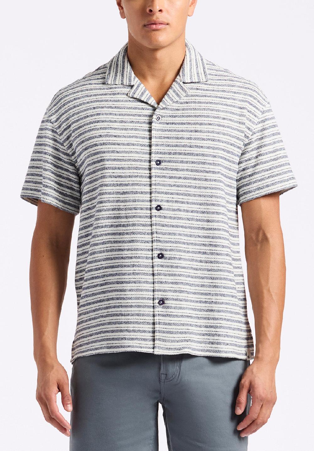 buffalo david bitton Chemise boutonnée rayée en jersey coupe décontractée à manches courtes pour homme Koddy Bleu minuit