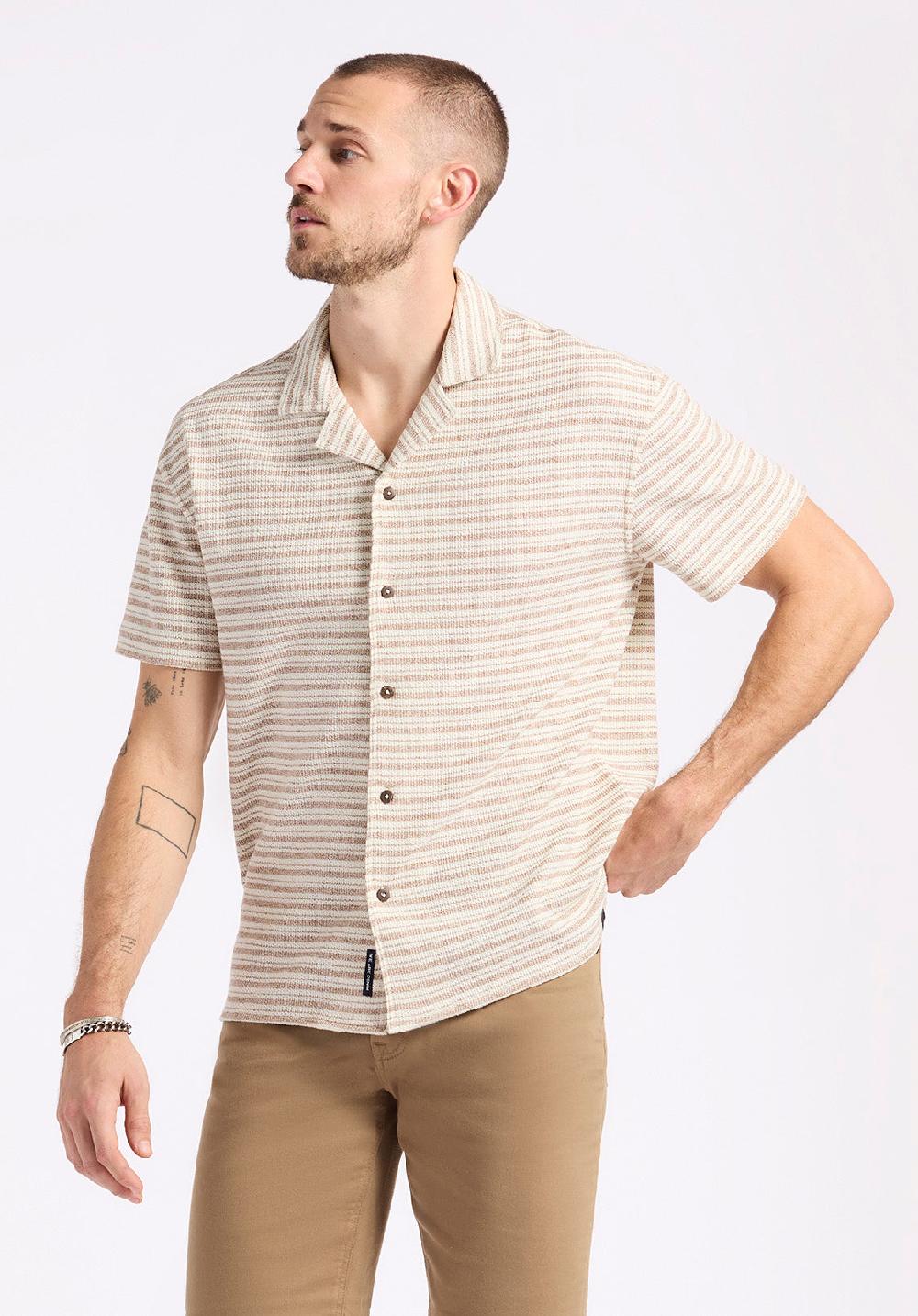 Buffalo David Bitton Chemise Boutonnée Rayée En Jersey Coupe Décontractée à Manches Courtes Pour Homme Koddy Beige