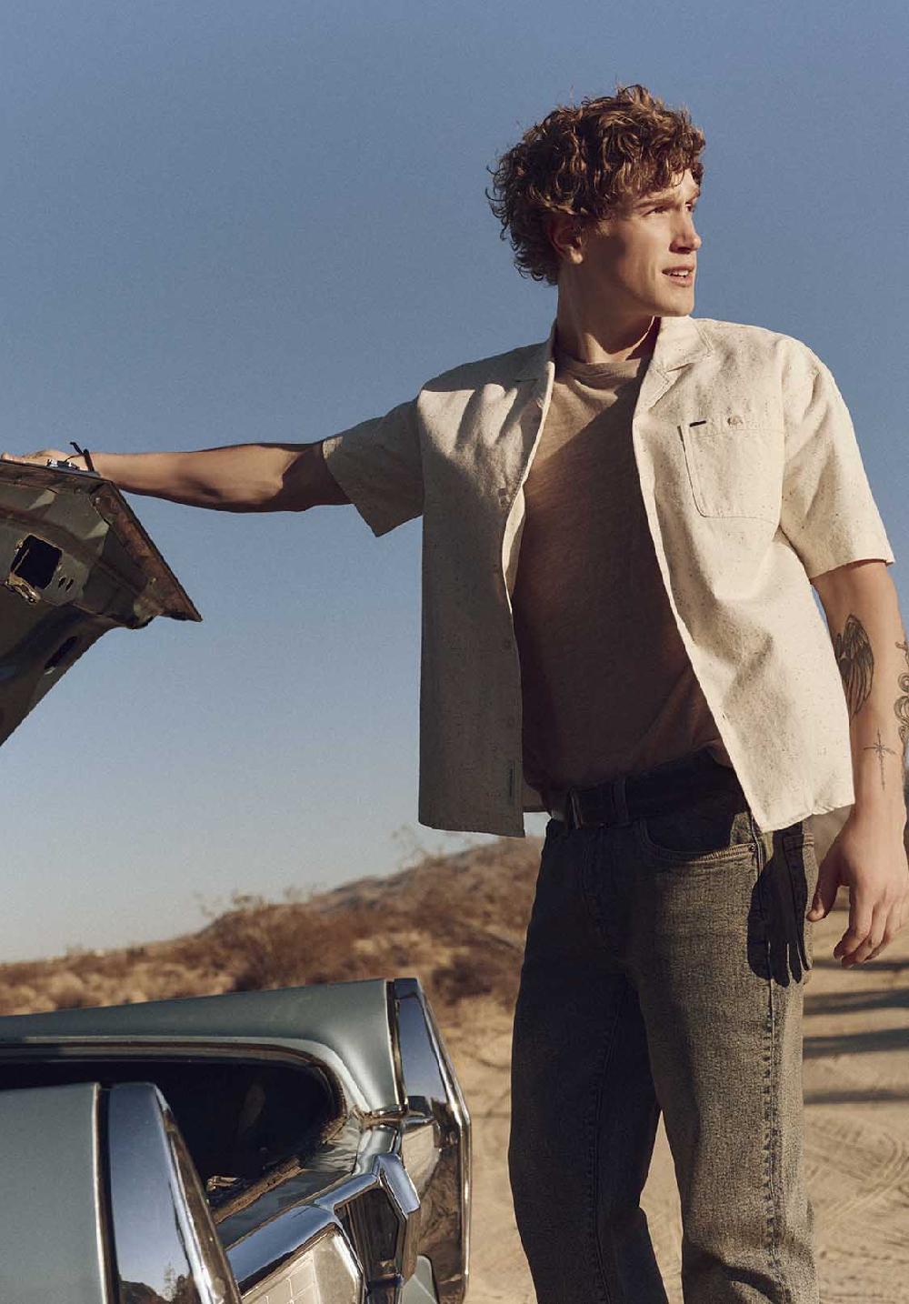 Buffalo David Bitton Chemise Camp Coupe Décontractée à Manches Courtes Imprimé Moucheté Pour Homme Sonix Beige Crème