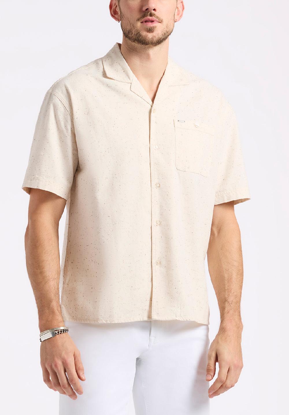 buffalo david bitton Chemise camp coupe décontractée à manches courtes imprimé moucheté pour homme Sonix Beige crème
