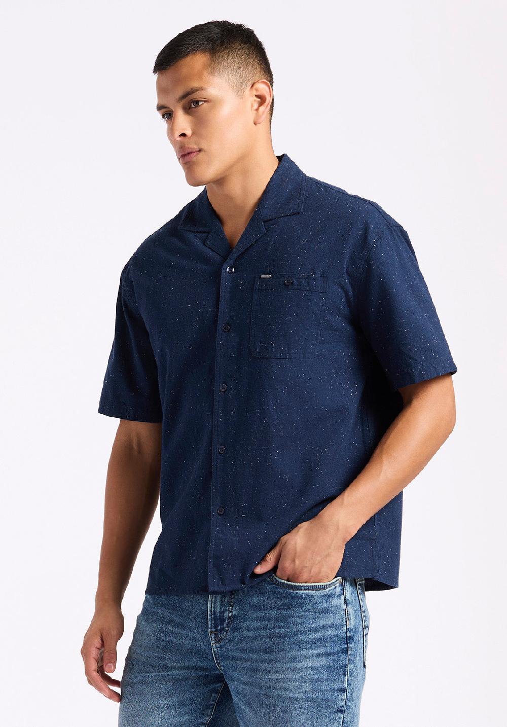 Buffalo David Bitton Chemise Camp Coupe Décontractée à Manches Courtes Imprimé Moucheté Pour Homme Sonix Marine