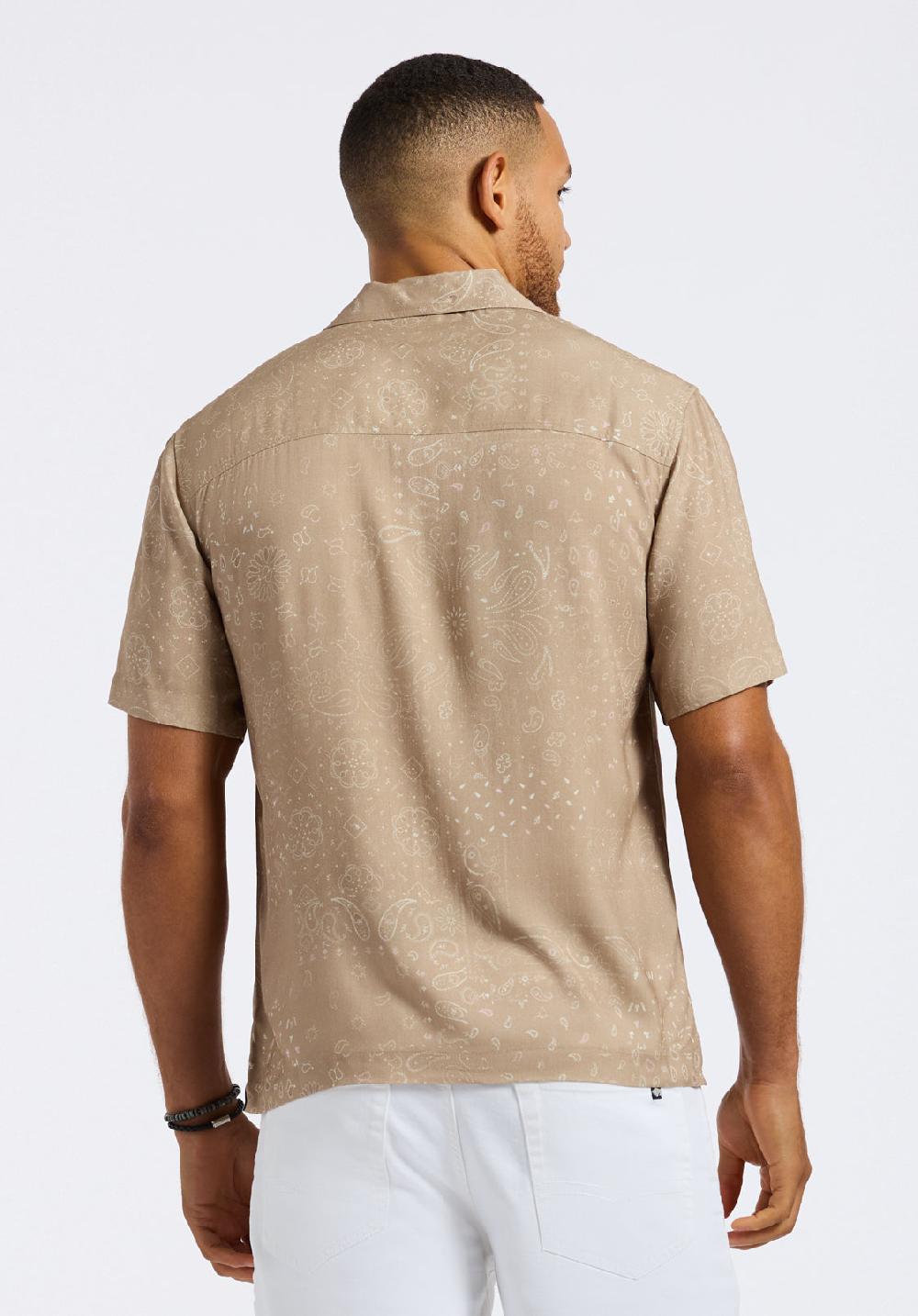 Buffalo David Bitton Chemise Camp Légère à Manches Courtes Imprimé Bandana Pour Homme Sandro Beige Tuffet