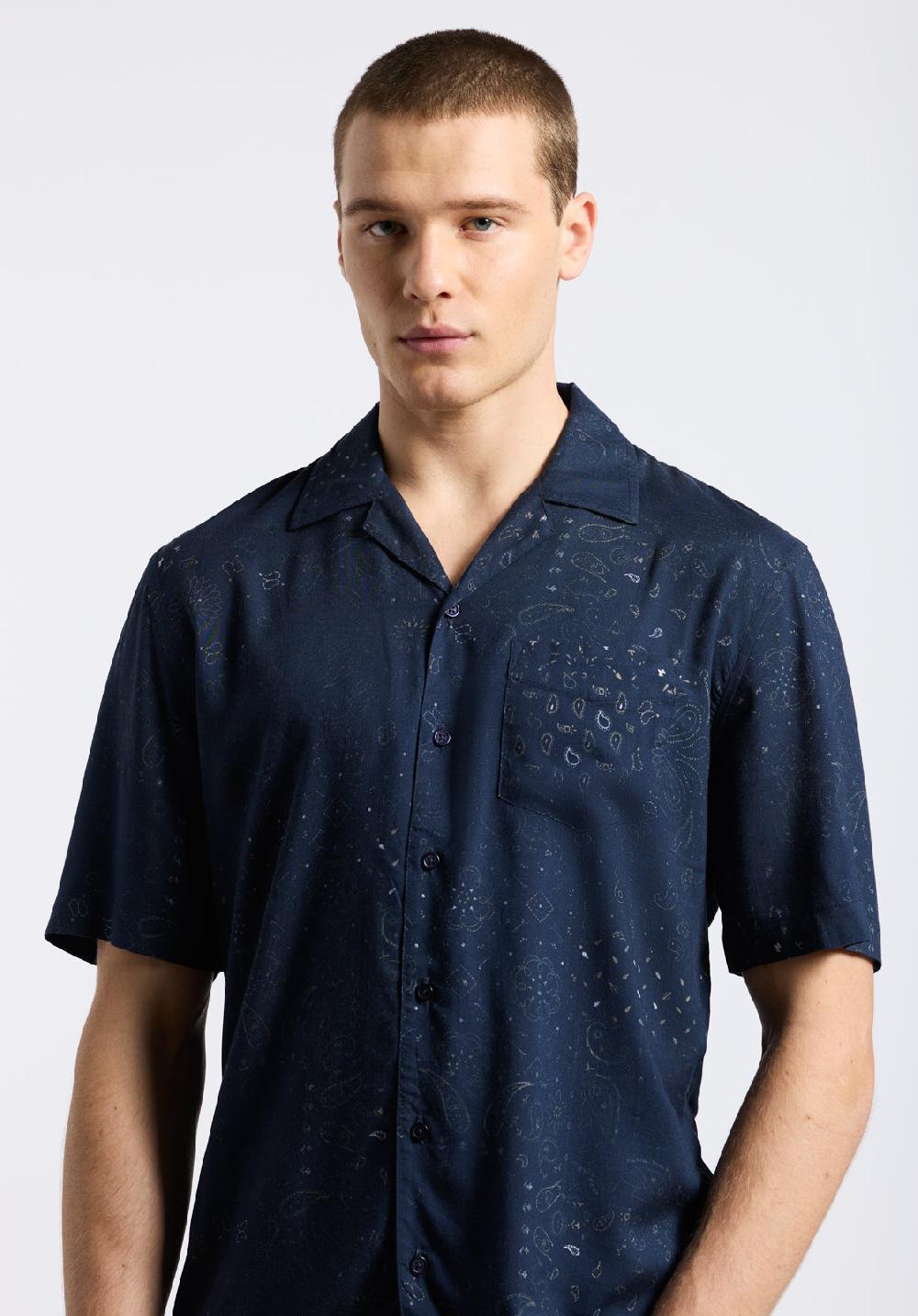 Buffalo David Bitton Chemise Camp Légère à Manches Courtes Imprimé Bandana Pour Homme Sandro Marine