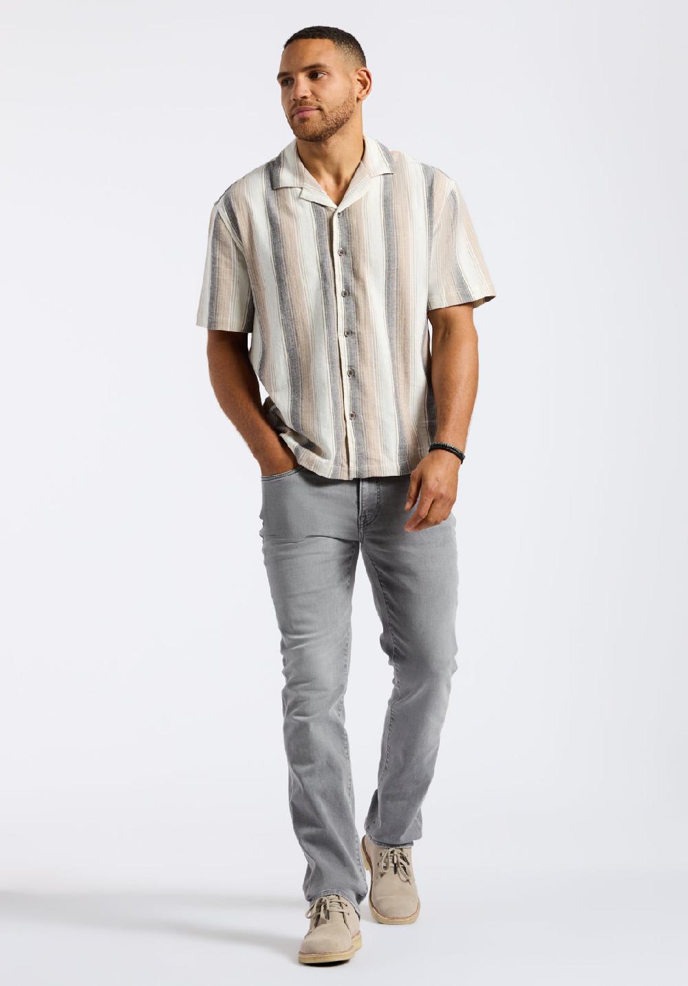 Buffalo David Bitton Chemise Camp Rayée à Manches Courtes Pour Homme Salaman Beige