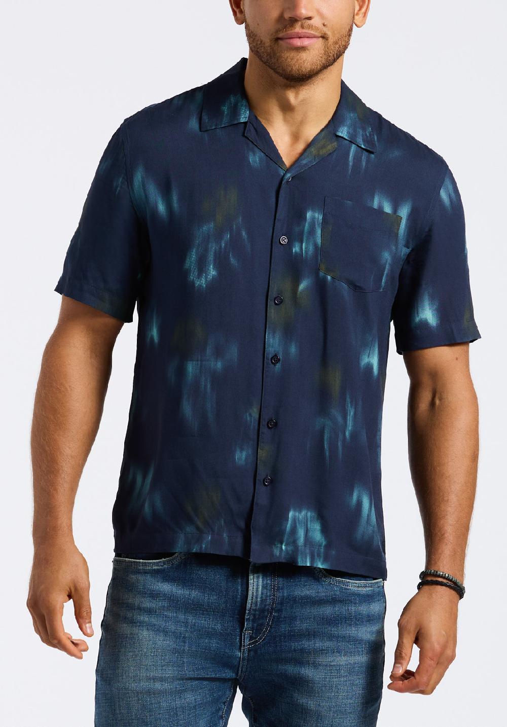buffalo david bitton Chemise camp tie-dye à manches courtes pour homme Sandro marine