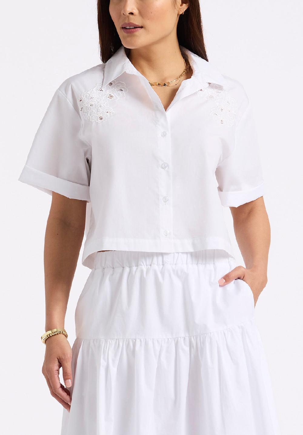 buffalo david bitton Chemise courte à manches courtes avec broderies florales Sorcha pour femme blanc